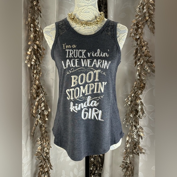 Maurices Women’s Small Gray Lace Trim Graphic Tank Top Country Concert Vibe - Picture 1 of 11
